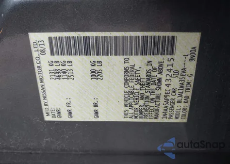 2014 Nissan Maxima 3.5 Sv из США, поврежденный, VIN 1N4AA5AP9EC432415